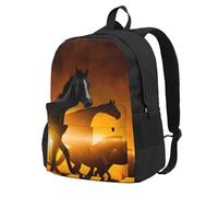 InOmak Black Horses Red Glowing Clouds Printed, Backpack With Pockets Casual Daypack Water Resistant School Bag for Travelling, Hiking, or Camping