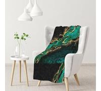 InOmak Black Teal Marble Green Malachite With Golden Veins Gold Spots,Soft Blanket Warm Anti-Pilling Flannel Plush Throw Blanket 76 X 102 cm