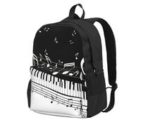InOmak Black White Music, Backpack With Pockets Casual Daypack Water Resistant School Bag for Travelling, Hiking, or Camping