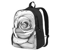 InOmak Black White Rose, Backpack With Pockets Casual Daypack Water Resistant School Bag for Travelling, Hiking, or Camping