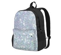 InOmak Bling Silver Printed Glitter, Backpack With Pockets Casual Daypack Water Resistant School Bag for Travelling, Hiking, or Camping