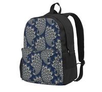 InOmak Blue Gold Art Deco Peacock, Backpack With Pockets Casual Daypack Water Resistant School Bag for Travelling, Hiking, or Camping