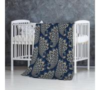 InOmak Blue Gold Art Deco Peacock,Soft Blanket Warm Anti-Pilling Flannel Plush Throw Blanket 76 X 127 cm