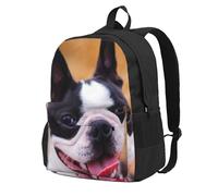 InOmak Boston Terrier Bokeh Dogs Pets Boston Terrier, Backpack With Pockets Casual Daypack Water Resistant School Bag for Travelling, Hiking, or Camping