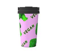 InOmak Broccoli Vegan Green Pink,500ml Coffee Mug Insulated Stainless Steel Water Bottle Portable Coffee Cup