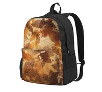 InOmak Brown Beige Gold Leafs Autumn Linen, Backpack With Pockets Casual Daypack Water Resistant School Bag for Travelling, Hiking, or Camping