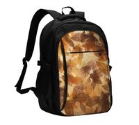 InOmak Brown Beige Gold Leafs Autumn Linen, Travel Backpack Casual School Bags Laptop Rucksack With USB Charging Port For Men Women