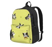 InOmak Cartoon Boston Terrier Dog, Backpack With Pockets Casual Daypack Water Resistant School Bag for Travelling, Hiking, or Camping
