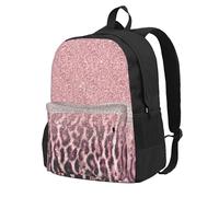 InOmak Chic Girly Pink Leopard Animal Print Glitter, Backpack With Pockets Casual Daypack Water Resistant School Bag for Travelling, Hiking, or Camping