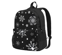 InOmak Christmas Snowflake Black Winter, Backpack With Pockets Casual Daypack Water Resistant School Bag for Travelling, Hiking, or Camping
