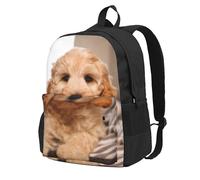 InOmak Cockapoo Beige Curly Dogs Pets Dogs, Backpack With Pockets Casual Daypack Water Resistant School Bag for Travelling, Hiking, or Camping