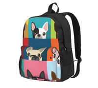 InOmak Colorful Boston Terrier Print, Backpack With Pockets Casual Daypack Water Resistant School Bag for Travelling, Hiking, or Camping