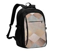 InOmak Copper And Blush Rose Gold Marble Argyle, Travel Backpack Casual School Bags Laptop Rucksack With USB Charging Port For Men Women