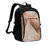InOmak Copper Foil And Blush Rose Gold Marble Triangles, Travel Backpack Casual School Bags Laptop Rucksack With USB Charging Port For Men Women