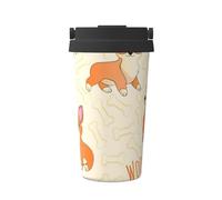 InOmak Corgi with Bones and Words,500ml Coffee Mug Insulated Stainless Steel Water Bottle Portable Coffee Cup