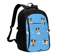 InOmak Cute Jack Russell Terrier Dogs With Bones Pattern, Travel Backpack Casual School Bags Laptop Rucksack With USB Charging Port For Men Women