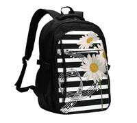 InOmak Daisy Flower Musical Note Stripe Pattern, Travel Backpack Casual School Bags Laptop Rucksack With USB Charging Port For Men Women