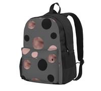 InOmak Elegant Faux Pink Black Circles, Backpack With Pockets Casual Daypack Water Resistant School Bag for Travelling, Hiking, or Camping