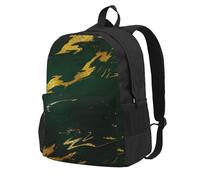 InOmak Emerald Deep Green Earth Tones Gold Marble, Backpack With Pockets Casual Daypack Water Resistant School Bag for Travelling, Hiking, or Camping