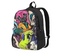 InOmak Funny Cartoon Pug Dog, Backpack With Pockets Casual Daypack Water Resistant School Bag for Travelling, Hiking, or Camping