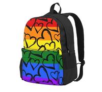 InOmak Gay Pride Rainbow Colored Hearts, Backpack With Pockets Casual Daypack Water Resistant School Bag for Travelling, Hiking, or Camping