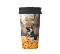 InOmak German Shepherd and Falling Leaves,500ml Coffee Mug Insulated Stainless Steel Water Bottle Portable Coffee Cup