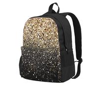 InOmak Golden Glitter Black Gold Dots, Backpack With Pockets Casual Daypack Water Resistant School Bag for Travelling, Hiking, or Camping