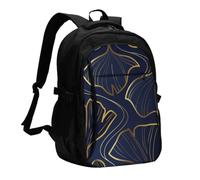 InOmak Gradient Golden Linear With Ginkgo Biloba Leaves, Travel Backpack Casual School Bags Laptop Rucksack With USB Charging Port For Men Women