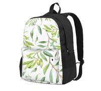 InOmak Green Watercolor Olive Branch Pattern, Backpack With Pockets Casual Daypack Water Resistant School Bag for Travelling, Hiking, or Camping