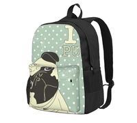 InOmak I Love Pugs, Backpack With Pockets Casual Daypack Water Resistant School Bag for Travelling, Hiking, or Camping