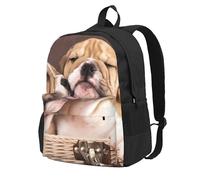 InOmak Kiss English Bulldog Puppies, Backpack With Pockets Casual Daypack Water Resistant School Bag for Travelling, Hiking, or Camping