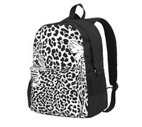 InOmak Leopard Tiger Print Black And White, Backpack With Pockets Casual Daypack Water Resistant School Bag for Travelling, Hiking, or Camping