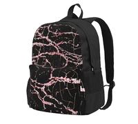 InOmak Marble Black Rose Gold, Backpack With Pockets Casual Daypack Water Resistant School Bag for Travelling, Hiking, or Camping