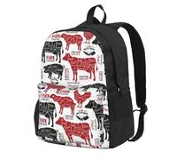 InOmak Meat Cuts Diagrams Butcher Shop, Backpack With Pockets Casual Daypack Water Resistant School Bag for Travelling, Hiking, or Camping