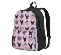 InOmak Miniature Pinscher Lavender Florals, Backpack With Pockets Casual Daypack Water Resistant School Bag for Travelling, Hiking, or Camping