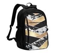 InOmak Modern Gold Black White Glitter Marble Geometric Art, Travel Backpack Casual School Bags Laptop Rucksack With USB Charging Port For Men Women
