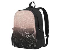 InOmak Modern Rose Gold Black Marble Pink Glitter, Backpack With Pockets Casual Daypack Water Resistant School Bag for Travelling, Hiking, or Camping