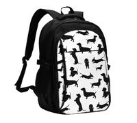 InOmak Monochrome Dachshunds, Travel Backpack Casual School Bags Laptop Rucksack With USB Charging Port For Men Women