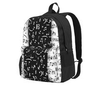 InOmak Music Note White And Black, Backpack With Pockets Casual Daypack Water Resistant School Bag for Travelling, Hiking, or Camping
