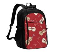 InOmak Music Violin Red Note, Travel Backpack Casual School Bags Laptop Rucksack With USB Charging Port For Men Women