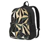 InOmak New Art Deco Geometric Pattern Emerald Green And Gold, Backpack With Pockets Casual Daypack Water Resistant School Bag for Travelling, Hiking, or Camping