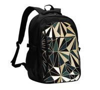 InOmak New Art Deco Geometric Pattern Emerald Green And Gold, Travel Backpack Casual School Bags Laptop Rucksack With USB Charging Port For Men Women