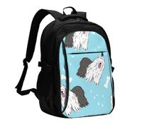 InOmak Old English Sheepdog Pattern, Travel Backpack Casual School Bags Laptop Rucksack With USB Charging Port For Men Women
