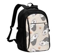 InOmak Old English Sheepdog, Travel Backpack Casual School Bags Laptop Rucksack With USB Charging Port For Men Women