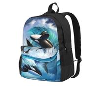 InOmak Orca Killer Whales Wave, Backpack With Pockets Casual Daypack Water Resistant School Bag for Travelling, Hiking, or Camping