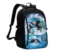 InOmak Orca Killer Whales Wave, Travel Backpack Casual School Bags Laptop Rucksack With USB Charging Port For Men Women
