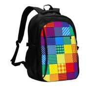 InOmak Patchwork Pattern Of Rainbow Colors, Travel Backpack Casual School Bags Laptop Rucksack With USB Charging Port For Men Women
