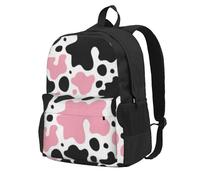 InOmak Pink Black White Cow Print, Backpack With Pockets Casual Daypack Water Resistant School Bag for Travelling, Hiking, or Camping