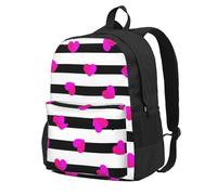 InOmak Pink Heart On Black Line, Backpack With Pockets Casual Daypack Water Resistant School Bag for Travelling, Hiking, or Camping