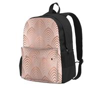 InOmak Pink Rose Copper Gray Art Deco Seashells Scales, Backpack With Pockets Casual Daypack Water Resistant School Bag for Travelling, Hiking, or Camping